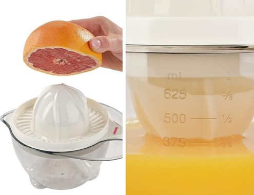 Leifheit Zitruspresse, Saftpresse mit Auffangbehälter 600ml, Messskala und Ausgießer, 21301