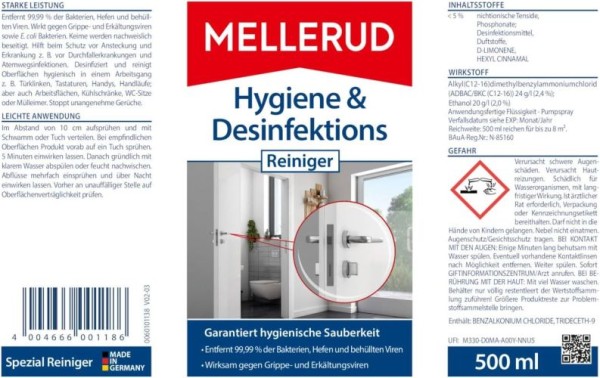 Preview: MELLERUD Hygiene & Desinfektions Reiniger 0,5 l, 2001001186