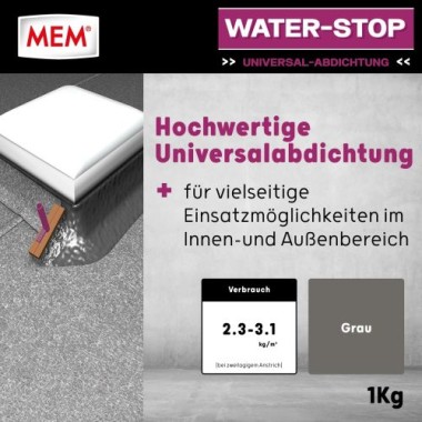 Preview: MEM Water Stop,Universalabdichtung und Feuchtigkeitssperre, Grau, 1kg, 30822565