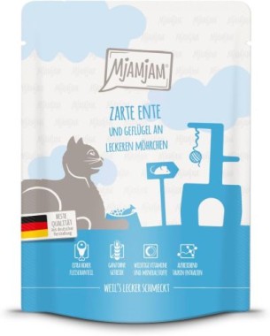 MjAMjAM Quetschie zarte Ente & Geflügel an leckeren Möhrchen, 300g, 11403