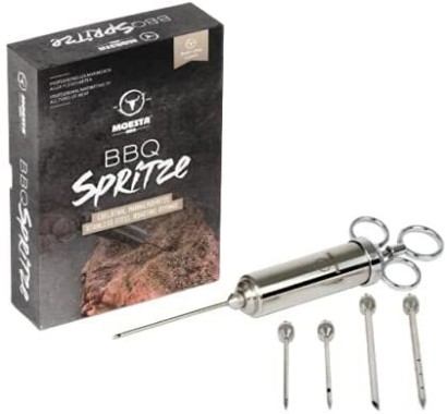 Moesta-BBQ 10396 Spritze No.1 – Edelstahl Bratenspritze inkl. 5 Nadeln für alle Anwendungen - Edelstahl Marinadenspritze 10396