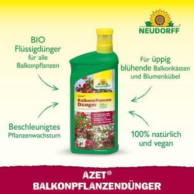 Neudorff Azet BalkonpflanzenDünger – 100% natürlicher Bio Dünger für üppig blühende Balkonkästen und Kübel und reiche Ernte aller Balkonpflanzen, 1 Liter 1420