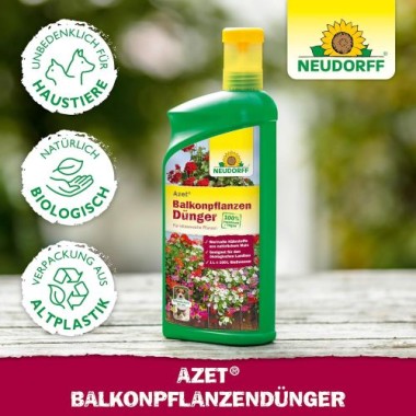Neudorff Azet BalkonpflanzenDünger – 100% natürlicher Bio Dünger für üppig blühende Balkonkästen und Kübel und reiche Ernte aller Balkonpflanzen, 1 Liter 1420