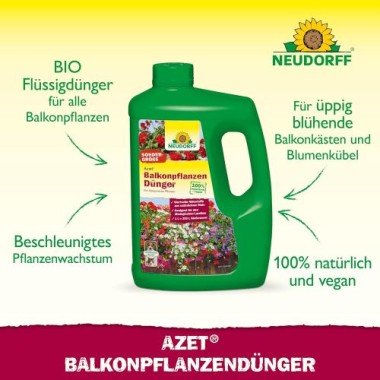 Neudorff Azet BalkonpflanzenDünger – 100% natürlicher Bio Dünger für üppig blühende Balkonkästen und Kübel und reiche Ernte aller Balkonpflanzen, 2 Liter 1434