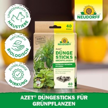 Neudorff Azet DüngeSticks für Grünpflanzen – Bio Düngestäbchen mit 4 Monaten Langzeitwirkung, 40 Stück 1418