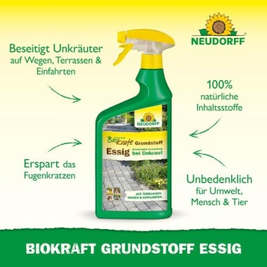 Neudorff BioKraft Grundstoff Essig – 100% natürlicher, anwendungsfertiger Unkrautvernichter, 1 Liter Spray, 1994
