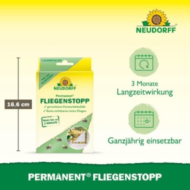 Neudorff Permanent FliegenStopp – Bekämpft zuverlässig Fliegen direkt am Fenster mit Langzeitwirkung, insektizidfrei, 2 Stück 1375