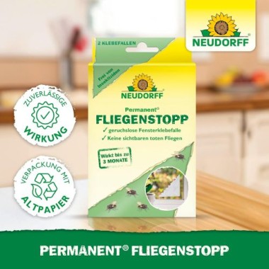 Neudorff Permanent FliegenStopp – Bekämpft zuverlässig Fliegen direkt am Fenster mit Langzeitwirkung, insektizidfrei, 2 Stück 1375
