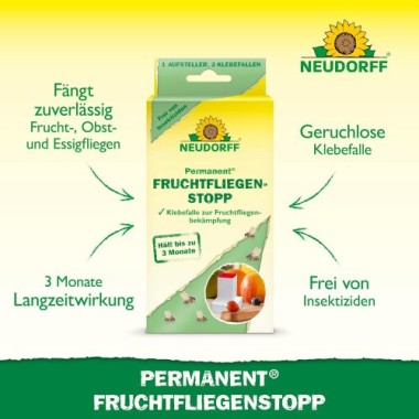 Neudorff Permanent FruchtfliegenStopp – Fängt effektiv Frucht,- Obst- und Essigfliegen mit 3 Monaten Langzeitwirkung. Geruchlos und insektizidfrei, 3 Stück 1379