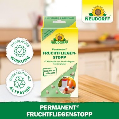 Neudorff Permanent FruchtfliegenStopp – Fängt effektiv Frucht,- Obst- und Essigfliegen mit 3 Monaten Langzeitwirkung. Geruchlos und insektizidfrei, 3 Stück 1379