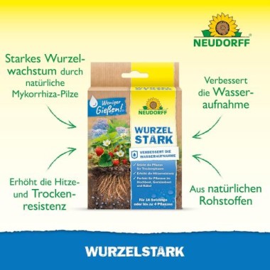 Neudorff Wurzelstark – Natürlicher Mykorrhiza Wurzelaktivator für schnelles Wurzelwachstum aller Pflanzen. Weniger Gießen, auch in Trockenperioden, 36 g 1398