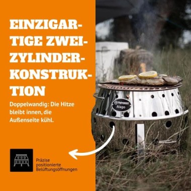 Petromax Atago Grill, Tischgrill für den Einsatz beim Camping, Edelstahl, atago