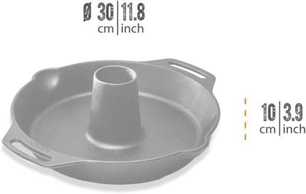 Petromax Geflügelbräter aus Gusseisen, 2 in 1, Vertiefung in der Mitte, vorbehandelt für sofortigen Einsatz, Durchmesser 25 cm x 10 cm cf30