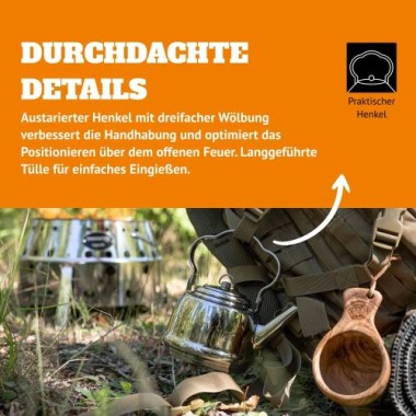 Petromax Teekessel 1,5 Liter - Teekanne für verschiedene Herdarten und offenes Feuer, Edelstahl, tk1