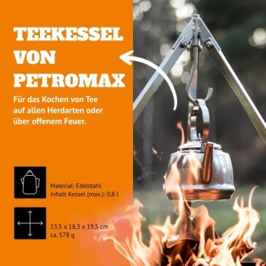 Petromax Teekessel 3 Liter, für verschiedene Herdarten und offenes Feuer, Edelstahl, tk2