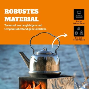 Petromax Teekessel 3 Liter, für verschiedene Herdarten und offenes Feuer, Edelstahl, tk2