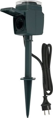 REV Gartensteckdose mit Erdspiess, 1-fach, Zeitschaltuhr, IP44, Kabel 1.5m 0595008555