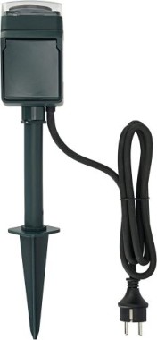 REV Gartensteckdose mit Erdspiess, 1-fach, Zeitschaltuhr, IP44, Kabel 1.5m 0595008555