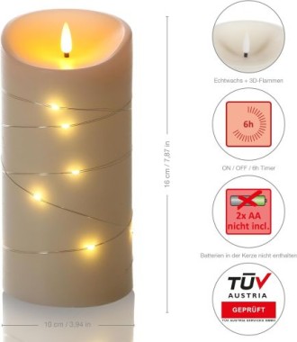 Schlaraffenland Elephant LED Outdoor Kerze CORRO,10 x 20 cm, creme/Echtwachs, 11207