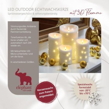 Schlaraffenland Elephant LED Outdoor Kerze CORRO, 10x12 cm, creme/Echtwachs, 11205