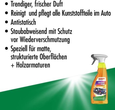 SONAX CockpitStar Cockpitreiniger reinigt und pflegt alle Kunststoffteile im Auto, 750 ml, 02494000