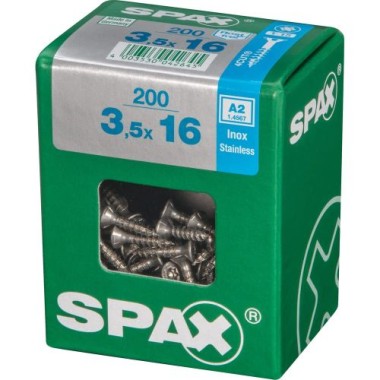 SPAX Edelstahlschraube, 3,5 x 16 mm, 200 Stück, Vollgewinde, Senkkopf, T-STAR plus T15, 4CUT, Edelstahl rostfrei A2, 4197000350167