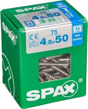SPAX Edelstahlschraube, 4,5 x 50 mm, 75 Stück, Teilgewinde, Senkkopf, T-STAR plus T20, 4CUT, Edelstahl rostfrei A2, 4197000450507