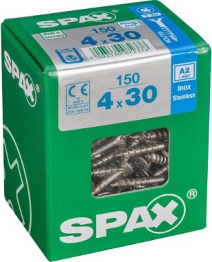 SPAX Edelstahlschraube, 4 x 30 mm, 150 Stück, Teilgewinde, Senkkopf, T-STAR plus T20, 4CUT, Edelstahl rostfrei A2, 4197000400307