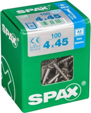 SPAX Edelstahlschraube, 4 x 45 mm, 100 Stück, Teilgewinde, Senkkopf, T-STAR plus T20, 4CUT, Edelstahl rostfrei A2, 4197000400457