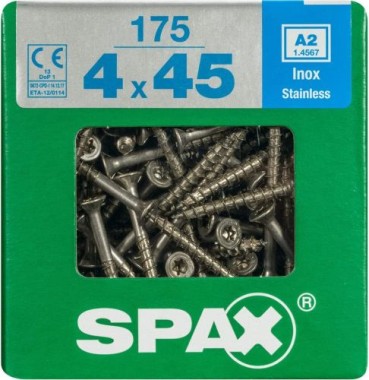 SPAX Edelstahlschraube, 4 x 45 mm, 175 Stück, Teilgewinde, Senkkopf, T-STAR plus T20, 4CUT, Edelstahl rostfrei A2, 4197000400456