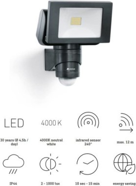 Steinel LED Außenstrahler LS 150 S schwarz, 240° Bewegungsmelder, max. 12 m Reichweite, Schwenkbar, 052546