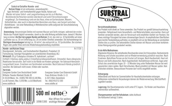 Substral Celaflor Hunde & Katzen Stopp, Spray zur Abwehr, mit Sofortwirkung, 500 ml, 1300