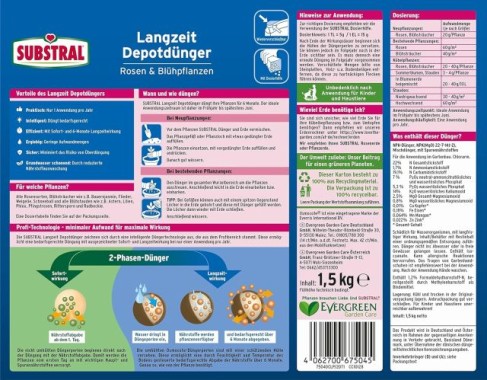 Substral Langzeit Depotdünger für Rosen & Blühpflanzen, 1,5 kg, 75040