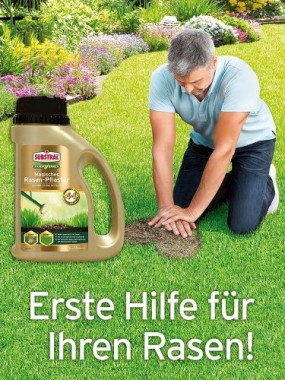 Substral Magisches Rasen-Pflaster, 3in1 Rasenreparatur Rasensamen + Premium Keimsubstrat + Dünger, 1 kg 87641