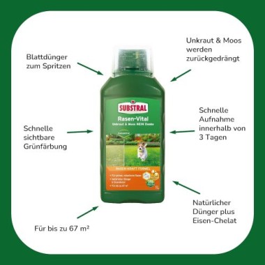 Substral Rasen-Vital, SOS Sofort-Hilfe für schnelles Grün auf Rasenflächen, 1Liter, 67100