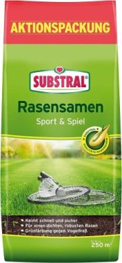 Substral Rasensamen Sport und Spiel, strapazierfähige Rasensaat-Mischung, 5kg, 250m², 86231