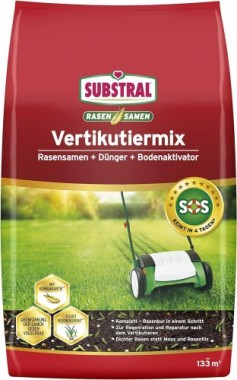 Substral Vertikutiermix Rasenreparatur-Mischung aus Rasensamen, Rasendünger und Bodenaktivator, für 133 m² kg, 4 kg Sack, 86931