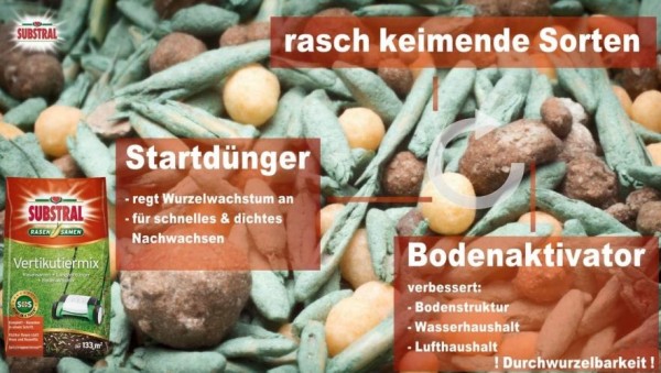 Substral Vertikutiermix Rasenreparatur-Mischung aus Rasensamen, Rasendünger und Bodenaktivator, für 133 m² kg, 4 kg Sack, 86931