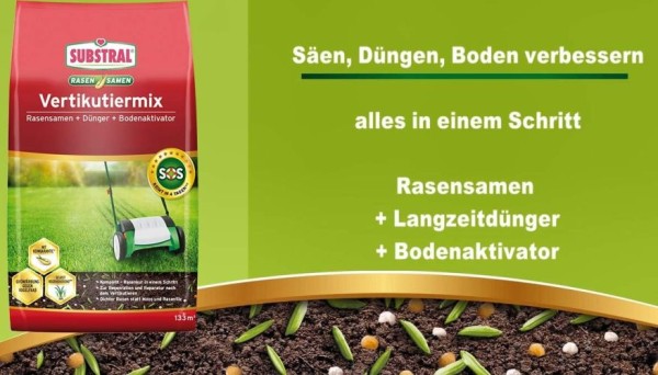 Substral Vertikutiermix Rasenreparatur-Mischung aus Rasensamen, Rasendünger und Bodenaktivator, für 133 m² kg, 4 kg Sack, 86931