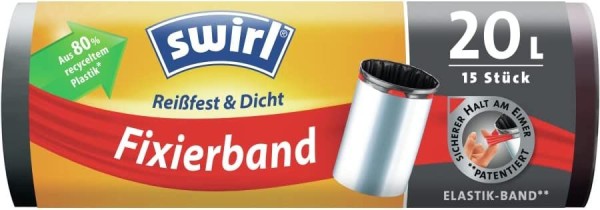 Swirl 4008871215895 Müllbeutel Reißfest, mit Fixierband, 20L Kapazität, 15 Stück 4008871215895