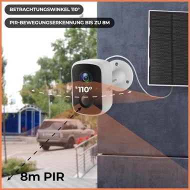 Technaxx Solar Outdoor IP-Kamera, mit Bewegungsmelder & eingebauter Batterie, IP65, Nachtsicht, Betrachtungswinkel 110°, 5070