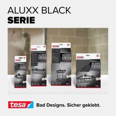 tesa ALUXX BLACK Eck-Duschablage, mattschwarz, für Dusche und Badewanne, 40505-00000-00