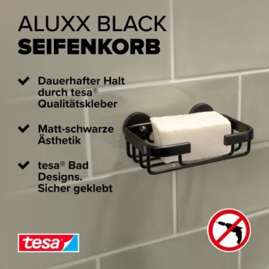 tesa ALUXX BLACK Seifenkorb, mattschwarz, für Dusche und Badewanne, 40508-00000-00