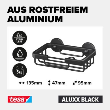 tesa ALUXX BLACK Seifenkorb, mattschwarz, für Dusche und Badewanne, 40508-00000-00