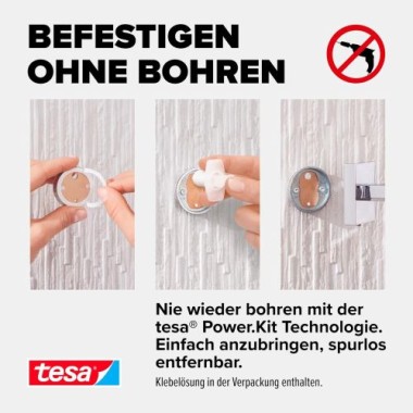 tesa DELUXXE Garderobenhaken doppelt, Metall, verchromt, inkl. Klebelösung, 40405-00000-00
