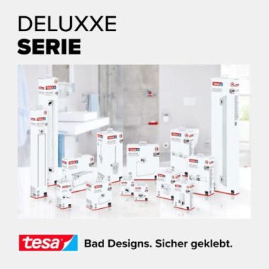 tesa DELUXXE Garderobenhaken doppelt, Metall, verchromt, inkl. Klebelösung, 40405-00000-00