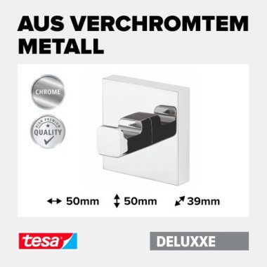 tesa DELUXXE Handtuchhaken, Metall, verchromt, inkl. Klebelösung, 40404-00000-00