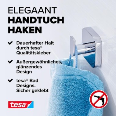 tesa ELEGAANT Handtuchhaken, Metall, verchromt, inkl. Klebelösung, 40434-00000-00