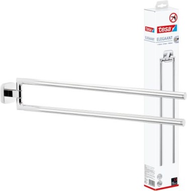 tesa ELEGAANT Handtuchhalter, 2-armig, Metall, verchromt, Klebelösung, 40432-00000-00
