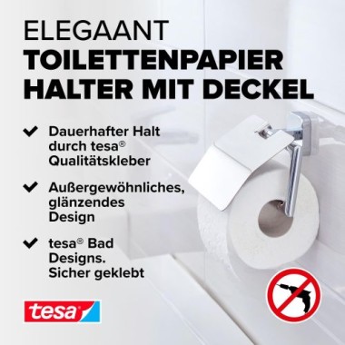 tesa ELEGAANT Toilettenpapierhalter m. Deckel, inkl. Klebelösung, 40429-00000-00